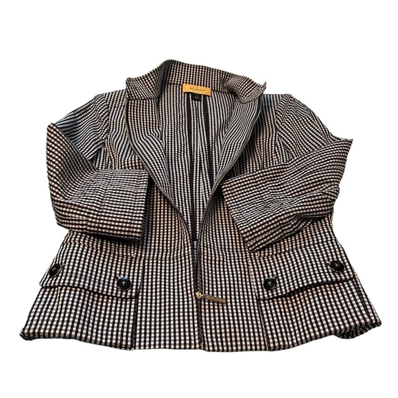 St John Black White/Black Gingham/Checked-cropped Blazer-Size 8-Zipper Front - Picture 8 of 13